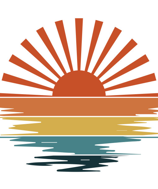 复古复古日落波浪，波浪日落剪纸图片下载