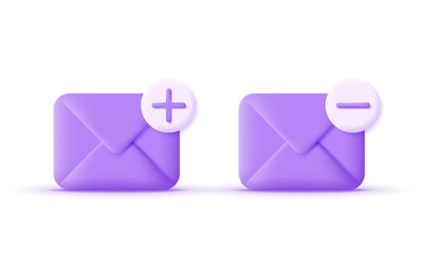 3d邮件信封和加减孤立在白色背景。增加邮件符号和减少邮件符号图片下载
