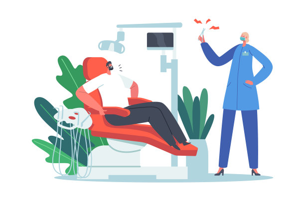 坐在医疗椅上的口腔科医生图片下载