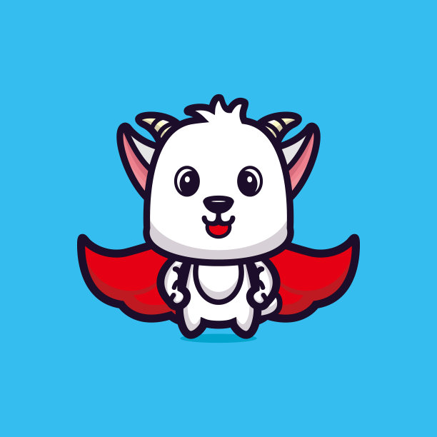 可爱的山羊站与红色斗篷卡通人物溢价矢量图片下载