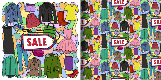 女装销售印花和无缝图案套装图片下载