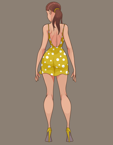 卡通女人穿黄色圆点短连衣裙图片下载