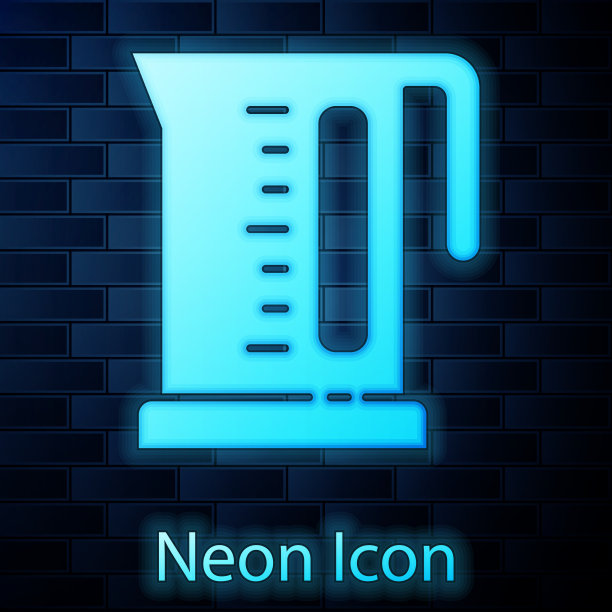 发光霓虹灯电水壶图标孤立图片下载