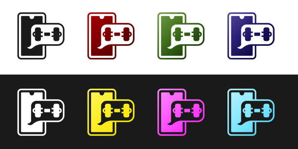 设置健身应用程序的运动图标孤立在黑色图片下载