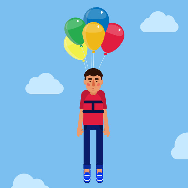 带着气球飞行的男孩图片下载