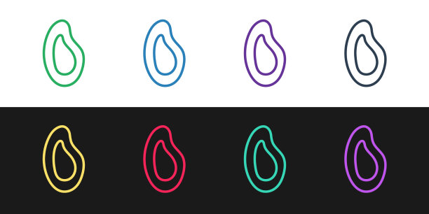 设置线条贻贝图标孤立在黑色和白色图片下载