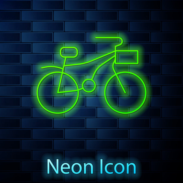 发光的霓虹灯线自行车图标孤立的砖图片下载