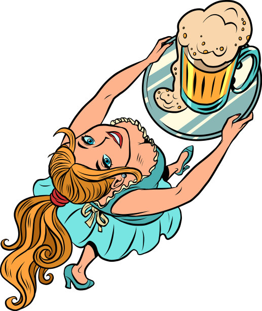 微笑的女服务员拿着啤酒杯图片下载