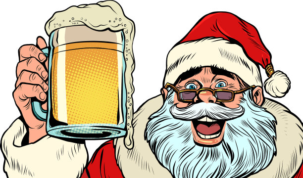 圣诞老人带着啤酒杯去酒吧或酒吧玩图片下载