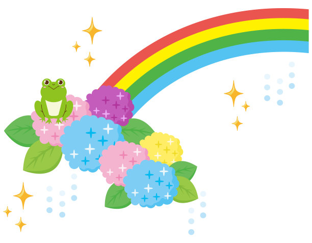 可爱青蛙的剪贴画。绣球花。矢量插图。图片下载