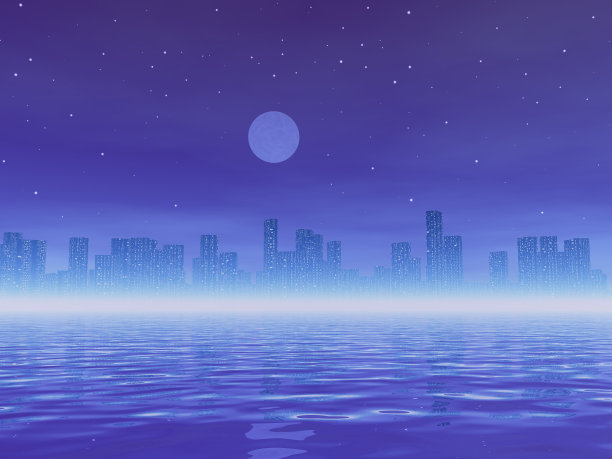 月亮和城市的奇妙景观图片下载
