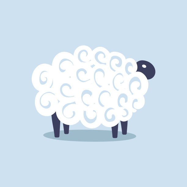 可爱的小羊睡在蓝色的床上图片下载