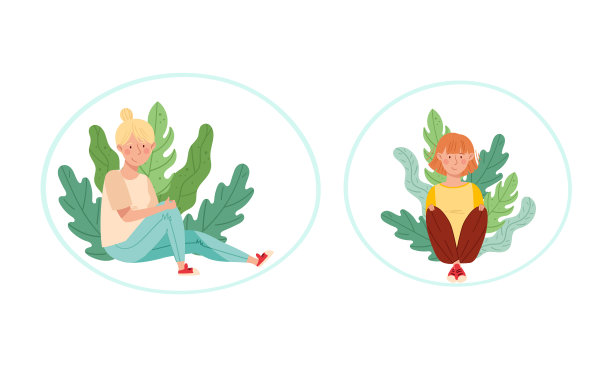 人们坐在草地上设置可爱的女孩图片下载