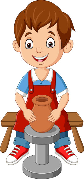 可爱的小男孩正在制作陶罐图片下载