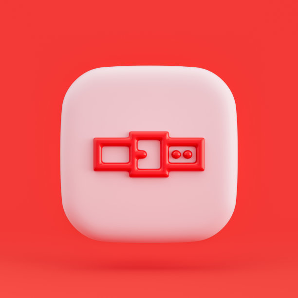 服装图标，腰带3d图标按钮，红色背景，3d渲染图片下载