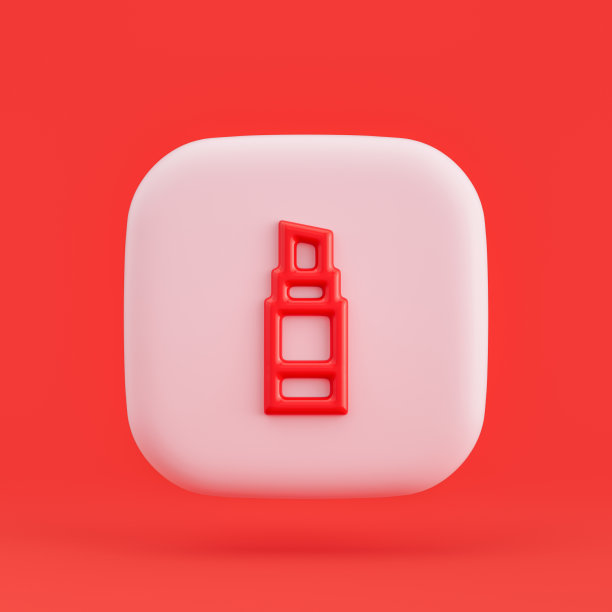 服装图标，化妆唇膏3d图标按钮，红色背景，3d渲染图片下载