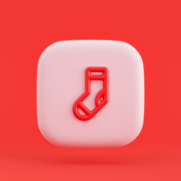 服装图标，袜子3d图标按钮，红色背景，3d渲染图片下载