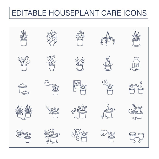 室内植物护理线图标设置图片下载