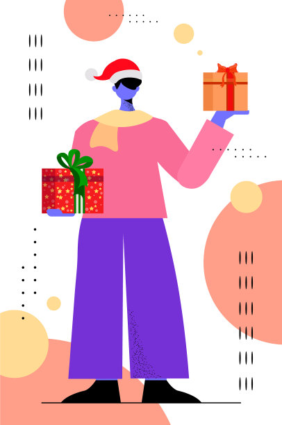 戴着圣诞老人帽子的男子手持礼物2022年新年和图片下载