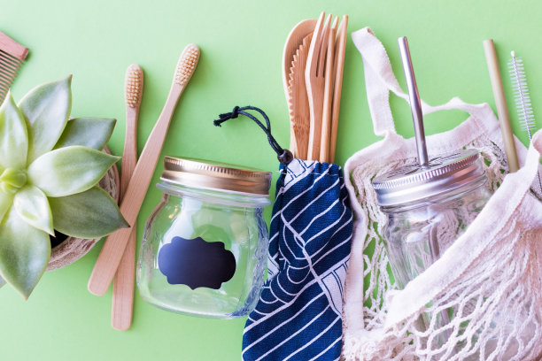 “零浪费”的概念。环保无塑料物品。图片下载