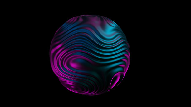 液体球体三维蓝紫色光插图。抽象变形范围。液体全息背景图片下载