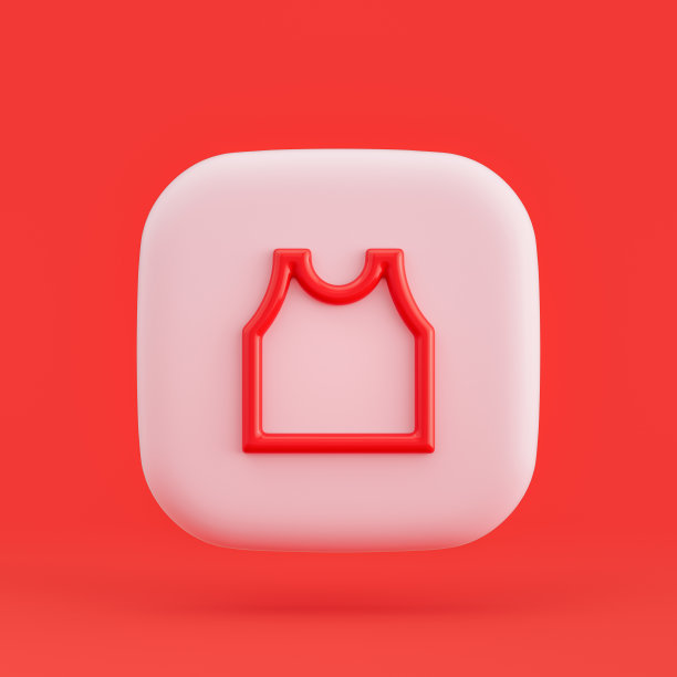 服装图标，背心3d图标按钮，红色背景，3d渲染图片下载