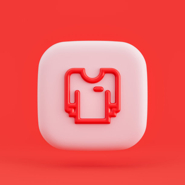 服装图标，长袖3d图标按钮，红色背景，3d渲染图片下载