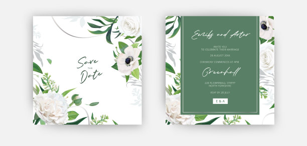 优雅现代的绿色与银色的灰色相邀图片下载