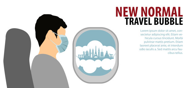 男子戴医用口罩平色设计坐图片下载