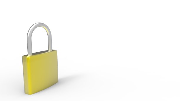 高清4k金色金属挂锁，白色背景，金属上有“锁”字。网络安全。个人隐私的条件。3d渲染孤立的插图。图片下载