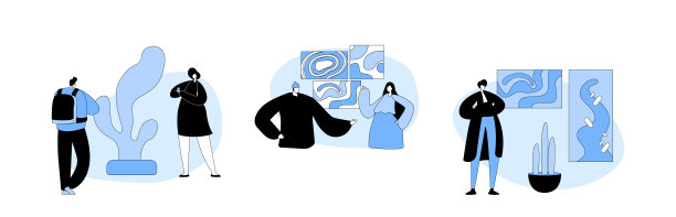 在当代美术馆欣赏现代抽象画的人们欣赏创意艺术作品或展品图片下载