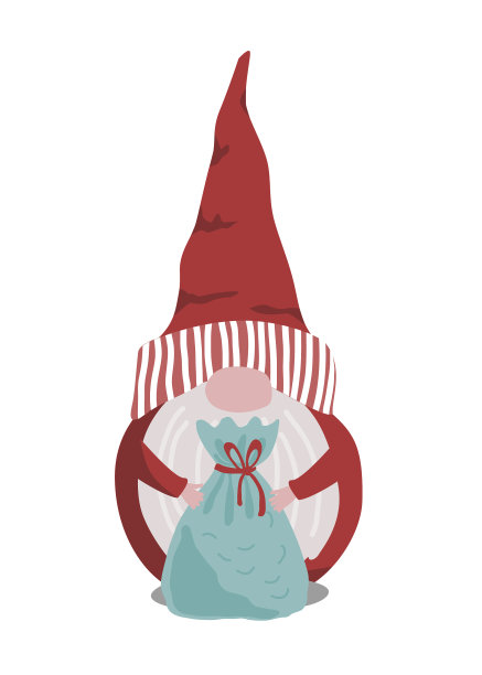 可爱的圣诞小矮人，手里拿着一个礼物袋图片下载