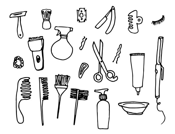 一套剪刀、刷子、管子和碗图片下载