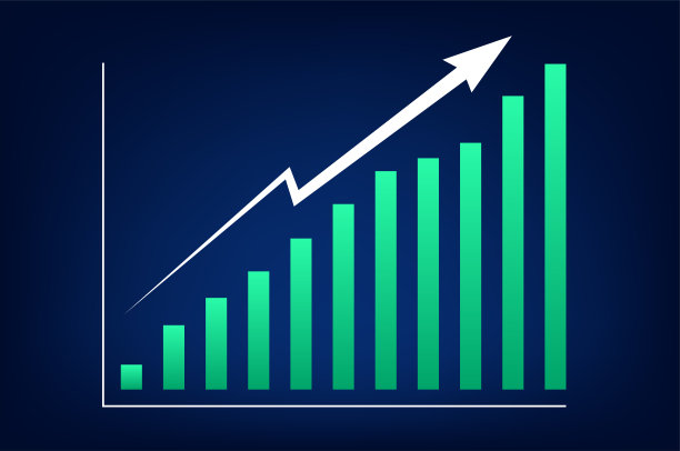 深蓝色背景上带有绿色条的向上图形。积极的结果和业务增长图片下载