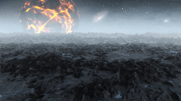 外星球景观和死星，3d插图图片下载