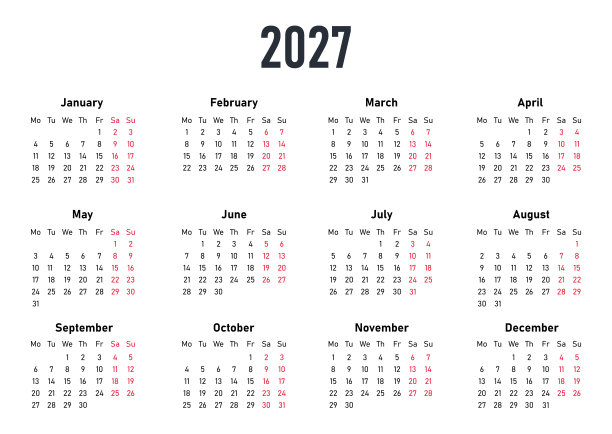 2027年白色矢量日历图片下载