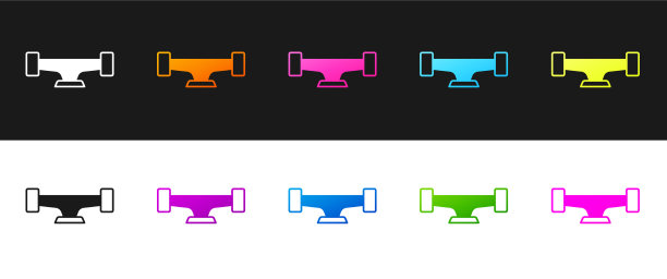 设置滑板轮图标孤立在黑色和图片下载