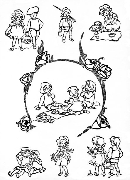 儿童野餐，涂色页图片下载