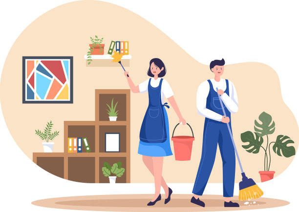 清洁服务扁平化设计人真空擦拭图片下载