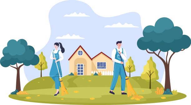 清洁服务扁平化设计，人扫人扫图片下载