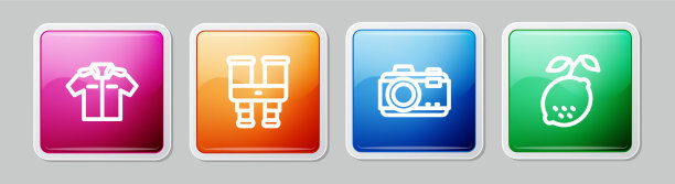 设置线衬衫双筒望远镜，照片相机和柠檬图片下载