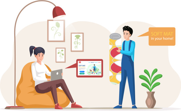 女子在网上商店订购地毯，购买图片下载