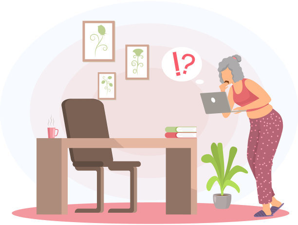 老妇人在笔记本电脑上工作，带着感叹和图片下载