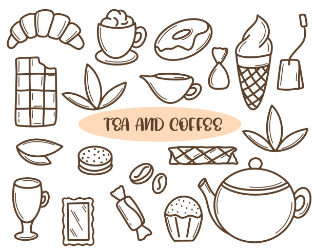 咖啡和茶涂鸦集孤立图片下载
