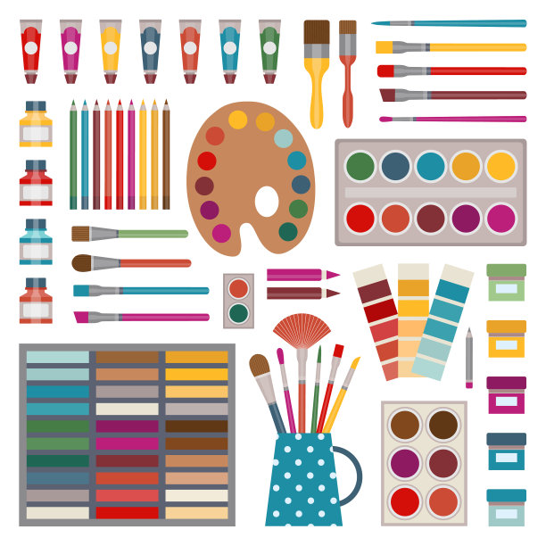 绘画用的画笔和颜料图片下载