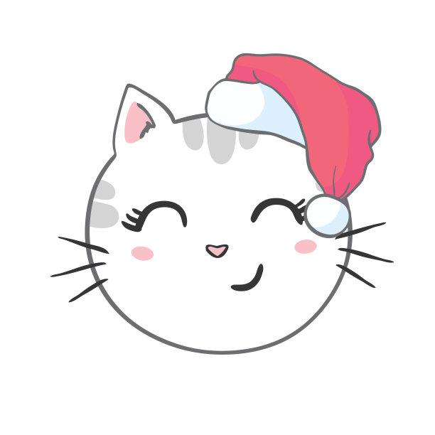 戴着圣诞老人帽子的可爱小猫。圣诞插画可用于贺卡、涂色书和文具。图片下载