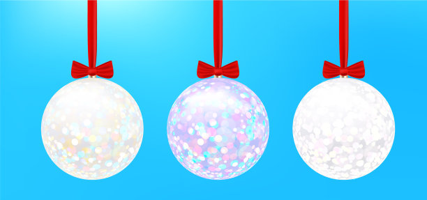 白色圣诞球与闪光上的红色图片下载