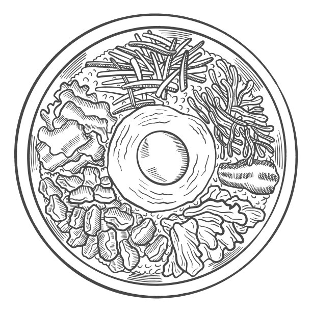 拌饭或韩国料理的传统食物孤立的涂鸦手绘草图的轮廓风格图片下载
