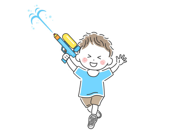 一个男孩玩水枪的插图。图片下载