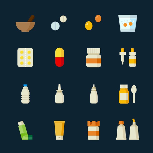 药房和医学图标与黑色背景图片下载